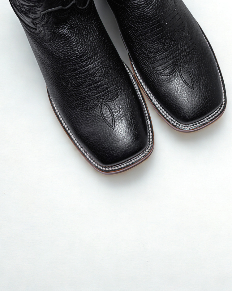 Original Deer leather boot for men Black color, with full leather lining, square toe