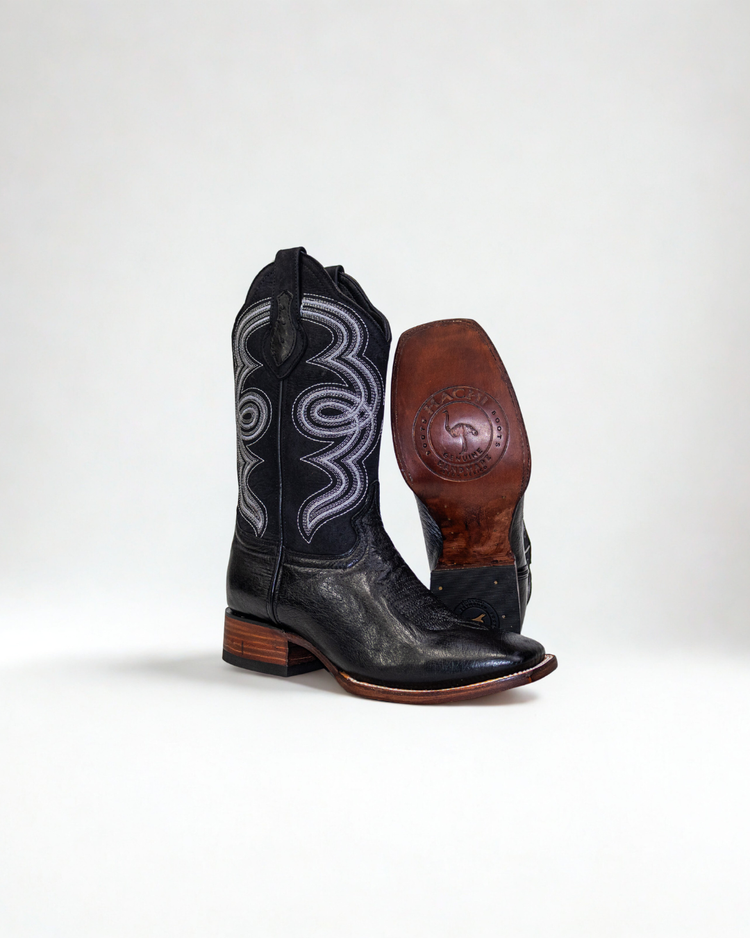 Original ostrich belly leather boot for men Black color, with full leather lining, square toe