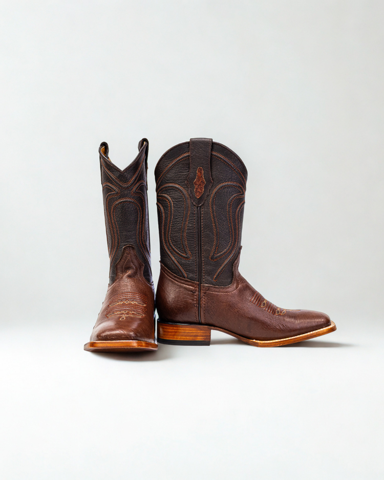 Original ostrich belly leather boot for men Brown color, with full leather lining, square toe