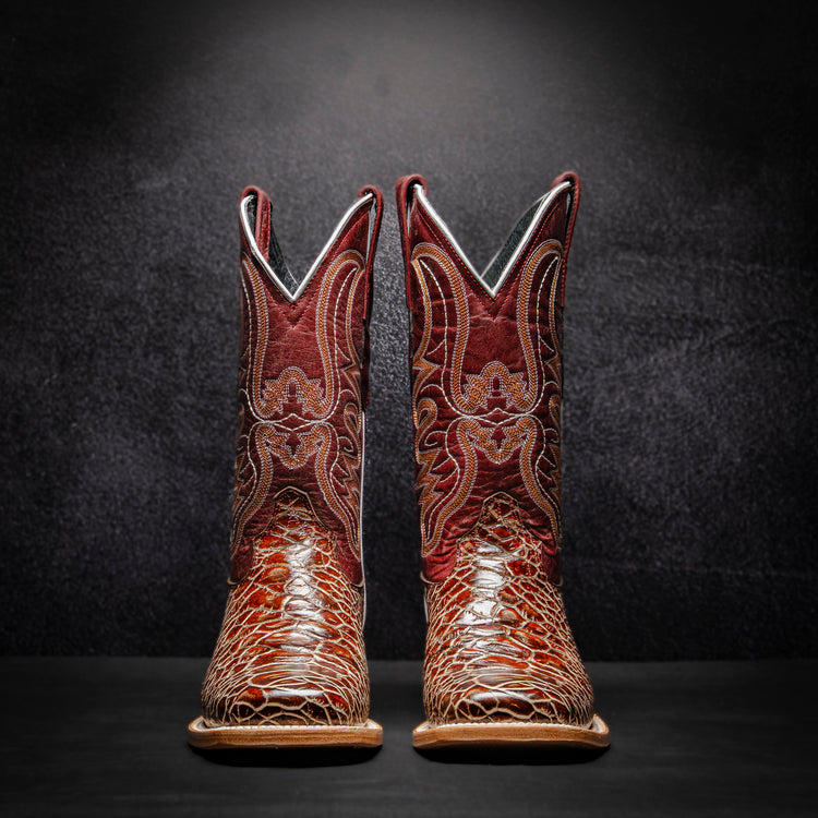 Sheddron Caguama Cowboy Boot, square toe, leather sole and heel.