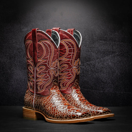 Sheddron Caguama Cowboy Boot, square toe, leather sole and heel.