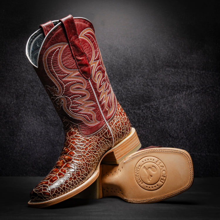 Sheddron Caguama Cowboy Boot, square toe, leather sole and heel.