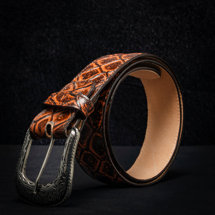 Embossed Fish Species Belt in Shedron Color