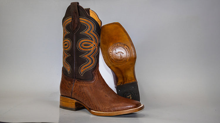 Original ostrich belly leather boot for men Chocolate color, with full leather lining, square toe