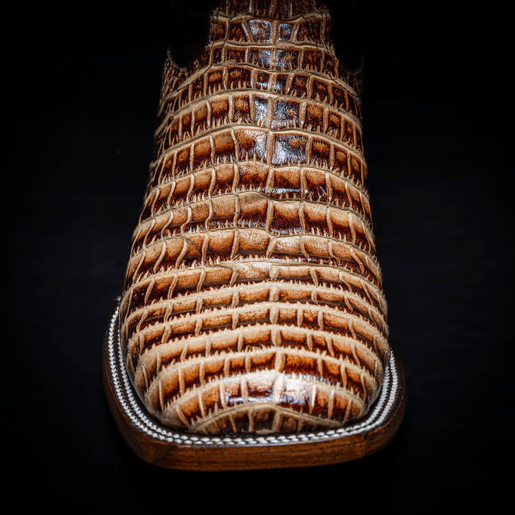 Orix Belly Cowboy Boot, square toe, leather sole and heel.