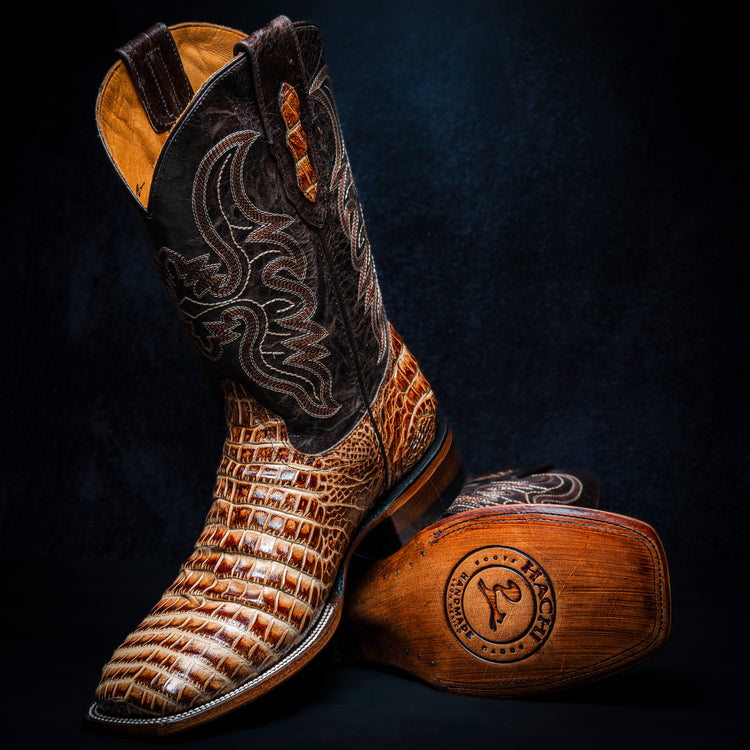 Orix Belly Cowboy Boot, square toe, leather sole and heel.