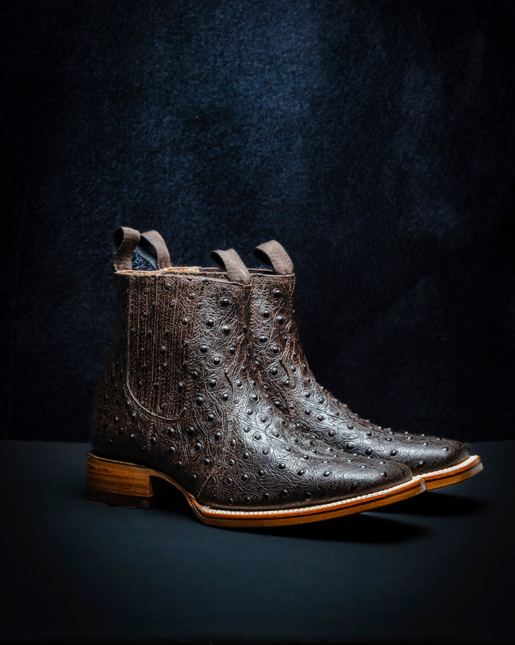 <tc>Botin para caballero de piel grabado de avestruz color cafe </tc>