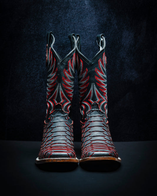 Plastisol leather boot for men, Python Plus style Bicolor black and red