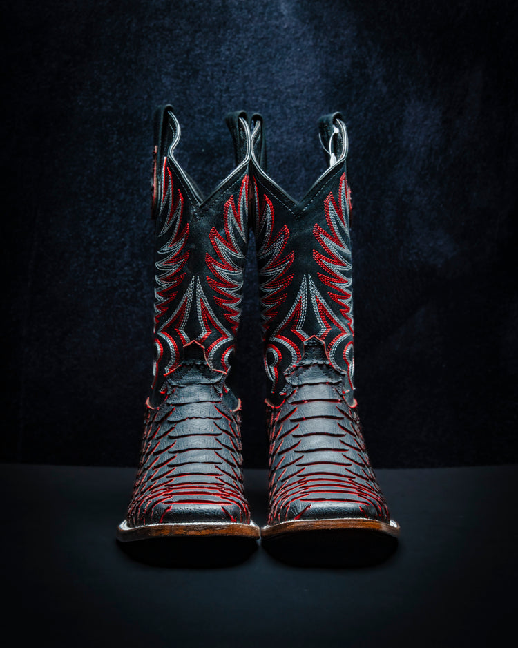 Plastisol leather boot for men, Python Plus style Bicolor black and red