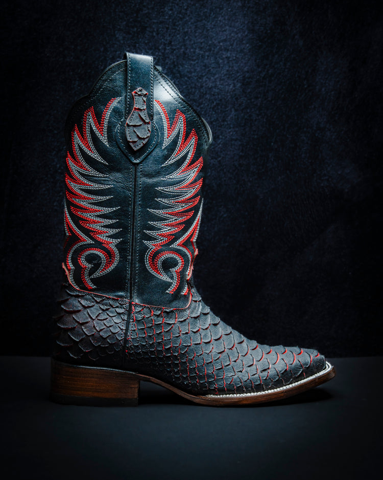 Plastisol leather boot for men, Python Plus style Bicolor black and red