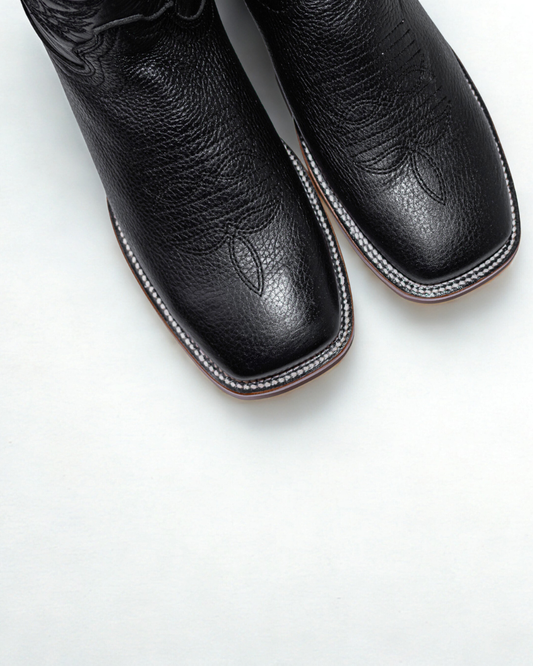 Original Deer leather boot for men  Black color, with full leather lining, square toe