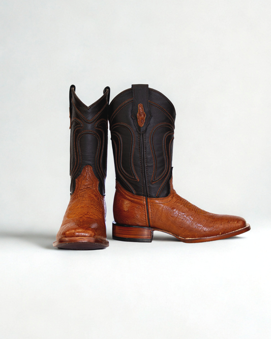 Original ostrich belly leather boot for men  light brown color, with full leather lining, square toe