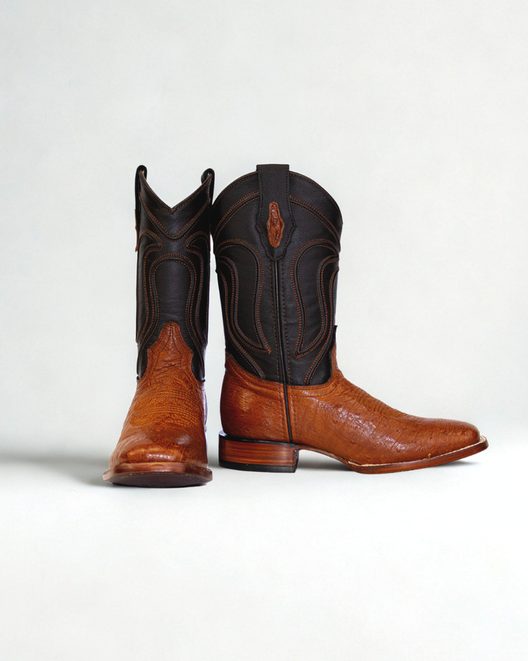 Original ostrich belly leather boot for men  light brown color, with full leather lining, square toe