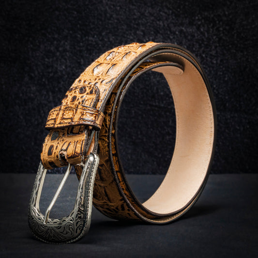 Engraved Honey Crocodile Neck Belt