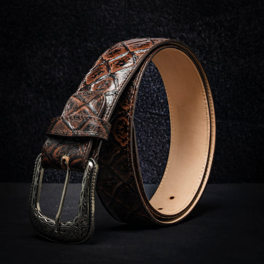 Embossed Fish Skin Belt in Coffee Color