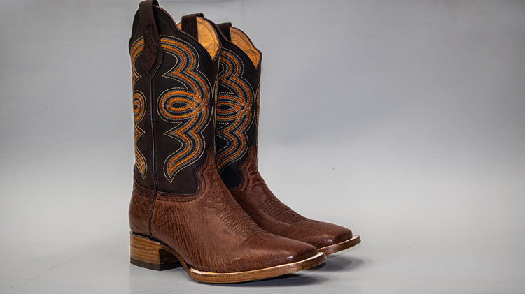 Original ostrich belly leather boot for men   Chocolate color, with full leather lining, square toe