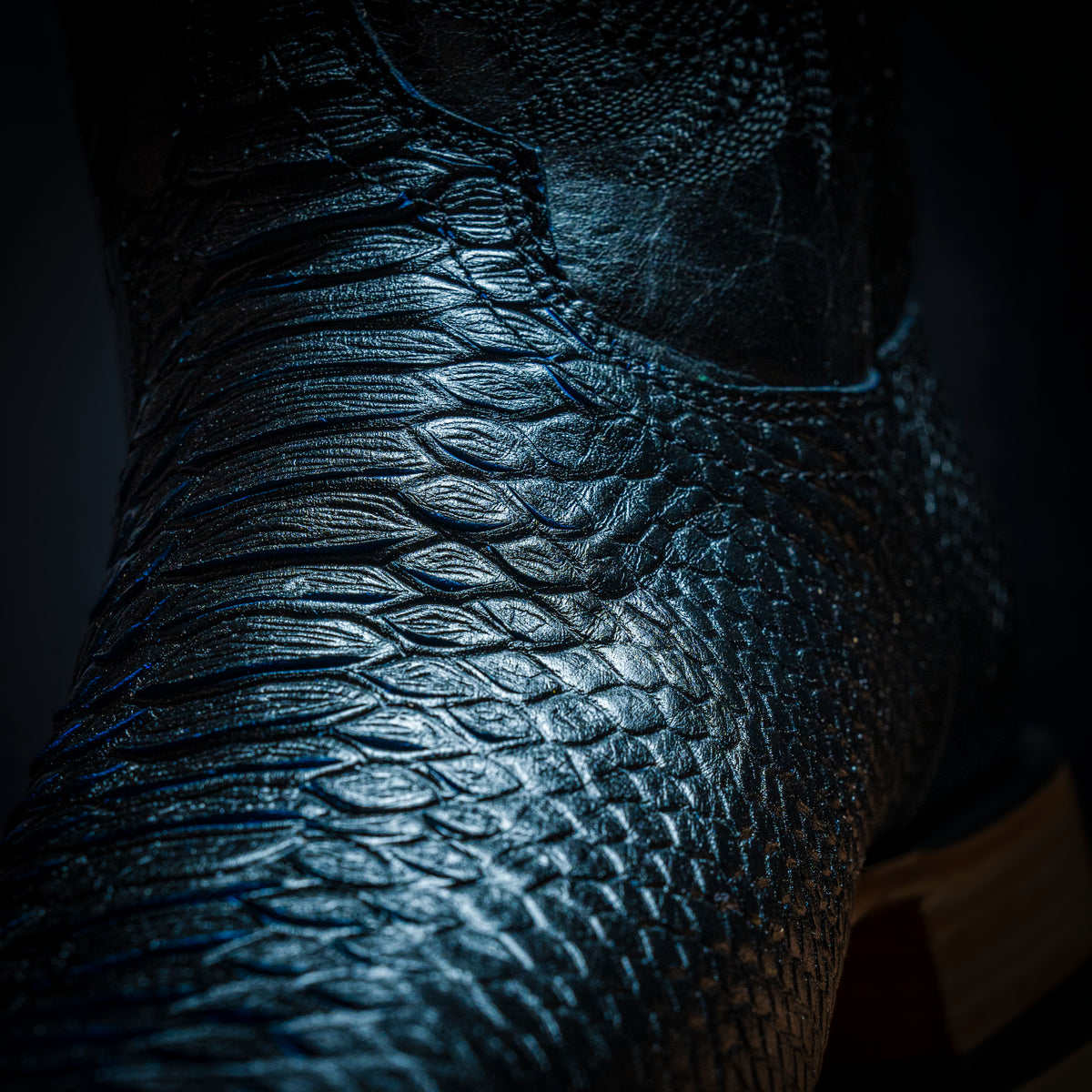 Python Skin Boots Blue Western boot in Black-Blue Bicolor Python style, square toe, leather s