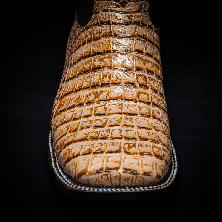 Bota vaquera estilo cocodrilo Belly maple, cuadrada, suela y tacón de cuero