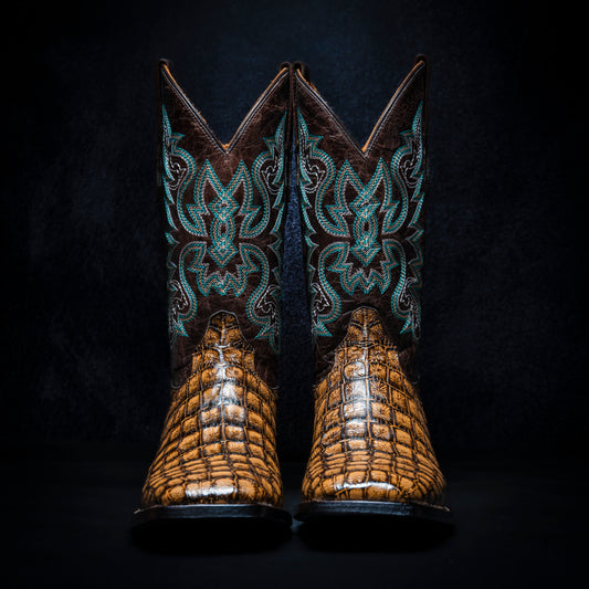 Orix Argentine Crocodile Cowboy Boot, square toe, leather sole and heel.