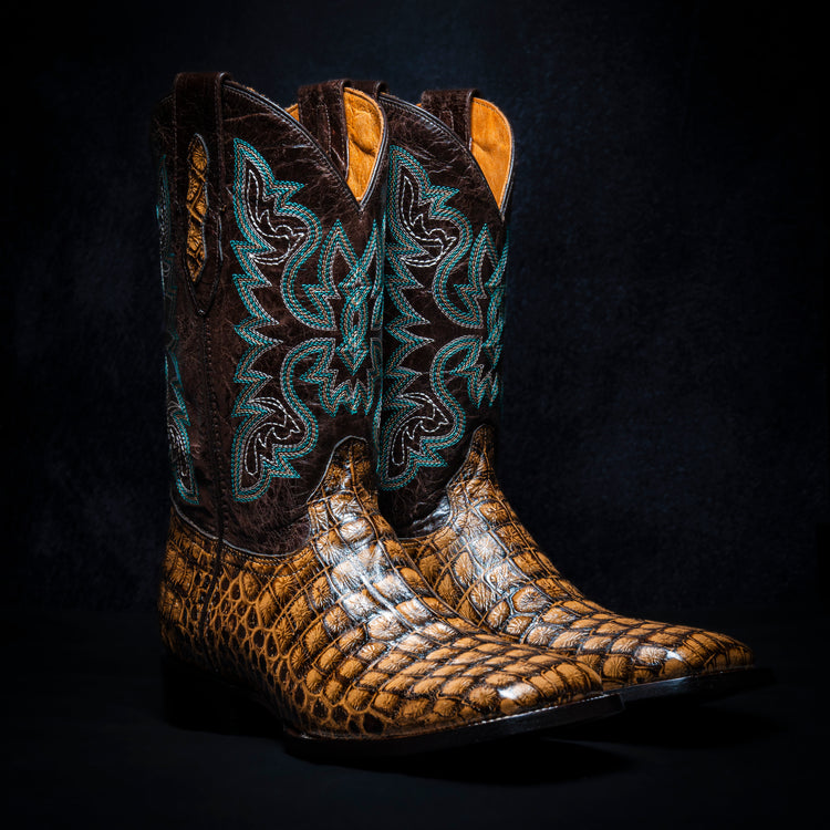 Orix Argentine Crocodile Cowboy Boot, square toe, leather sole and heel.