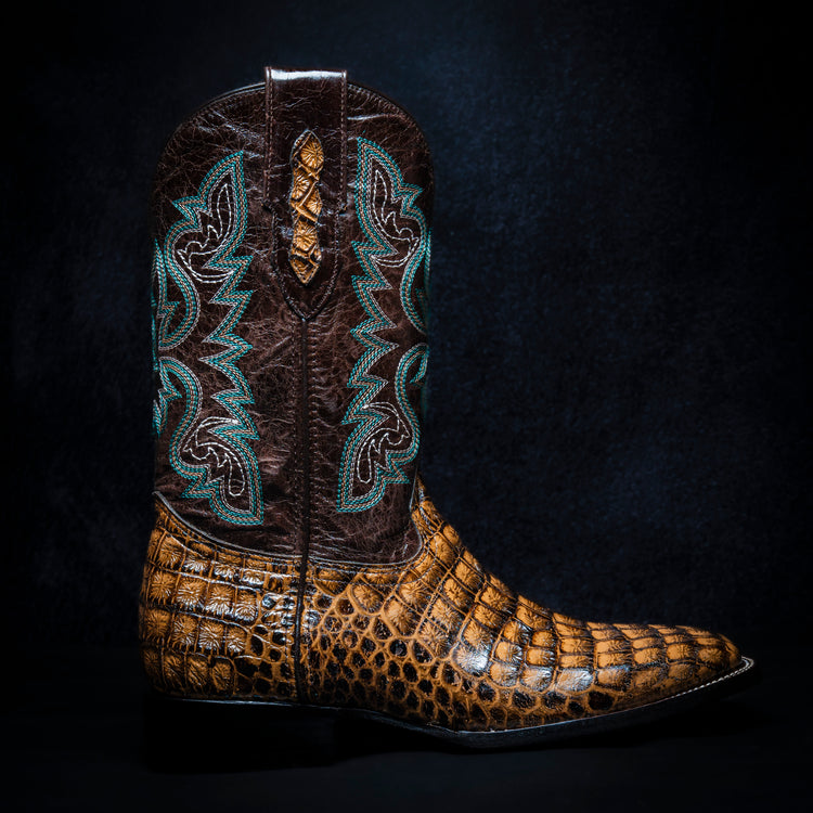 Orix Argentine Crocodile Cowboy Boot, square toe, leather sole and heel.