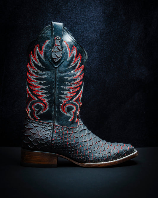 Plastisol leather boot for men, Python Plus style Bicolor black and red